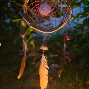 Filtro dos Sonhos com Quartzo Rosa e Pena de Flamingo