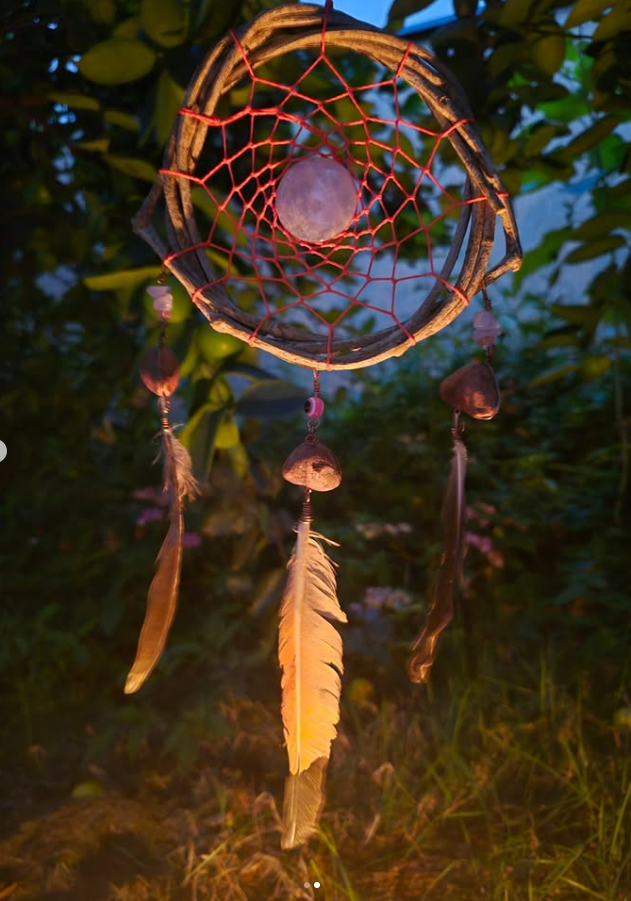 Filtro dos Sonhos com Quartzo Rosa e Pena de Flamingo