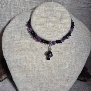 Choker com Cogumelo de Ônix e Cascalhos Ametista e Pedra-da-Estrela